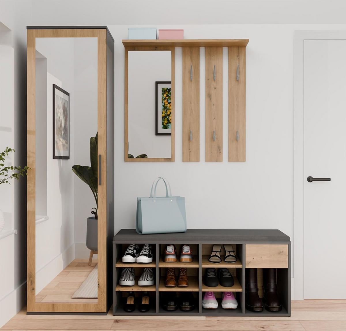 SCHUHSCHRANK Anthrazit, Artisan 110/49/35 - Anthrazit, Holzwerkstoff (110/49/35cm) - RAUMHIRSCH FURNITURE