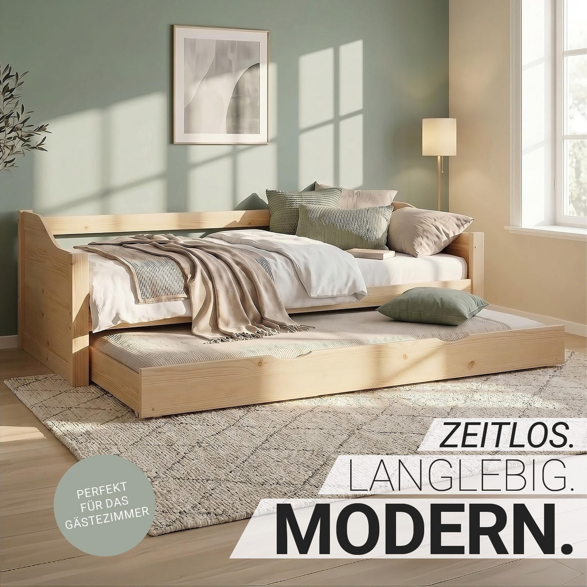 AUSZIEHBETT 90/200 cm Natur - Naturfarben, Holz (90/200cm) - Homestyle4u