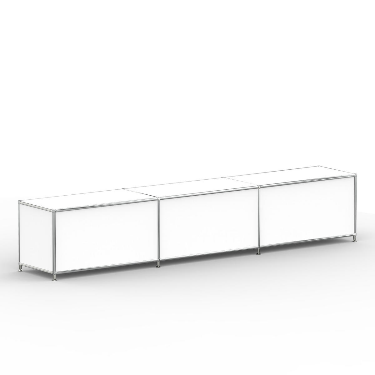 TV Board mit 3 Klappen & Schloss, Breite 227 cm, Signalweiß - Chromfarben/Silberfarben, Metall (40/43/227.2cm) - Versee