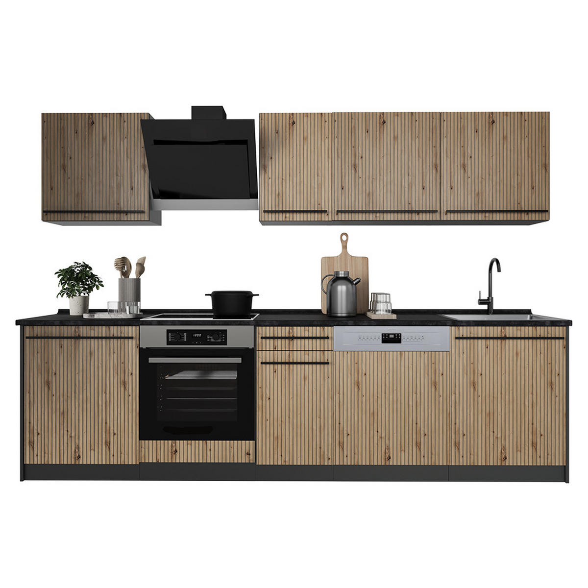 KÜCHENZEILE R-Line, Artisan-Eiche/Anthrazit, 280 cm Arbeitsplatte Anthrazit - Anthrazit/Eiche Artisan, Holzwerkstoff (280/206.8/60cm) - Vicco