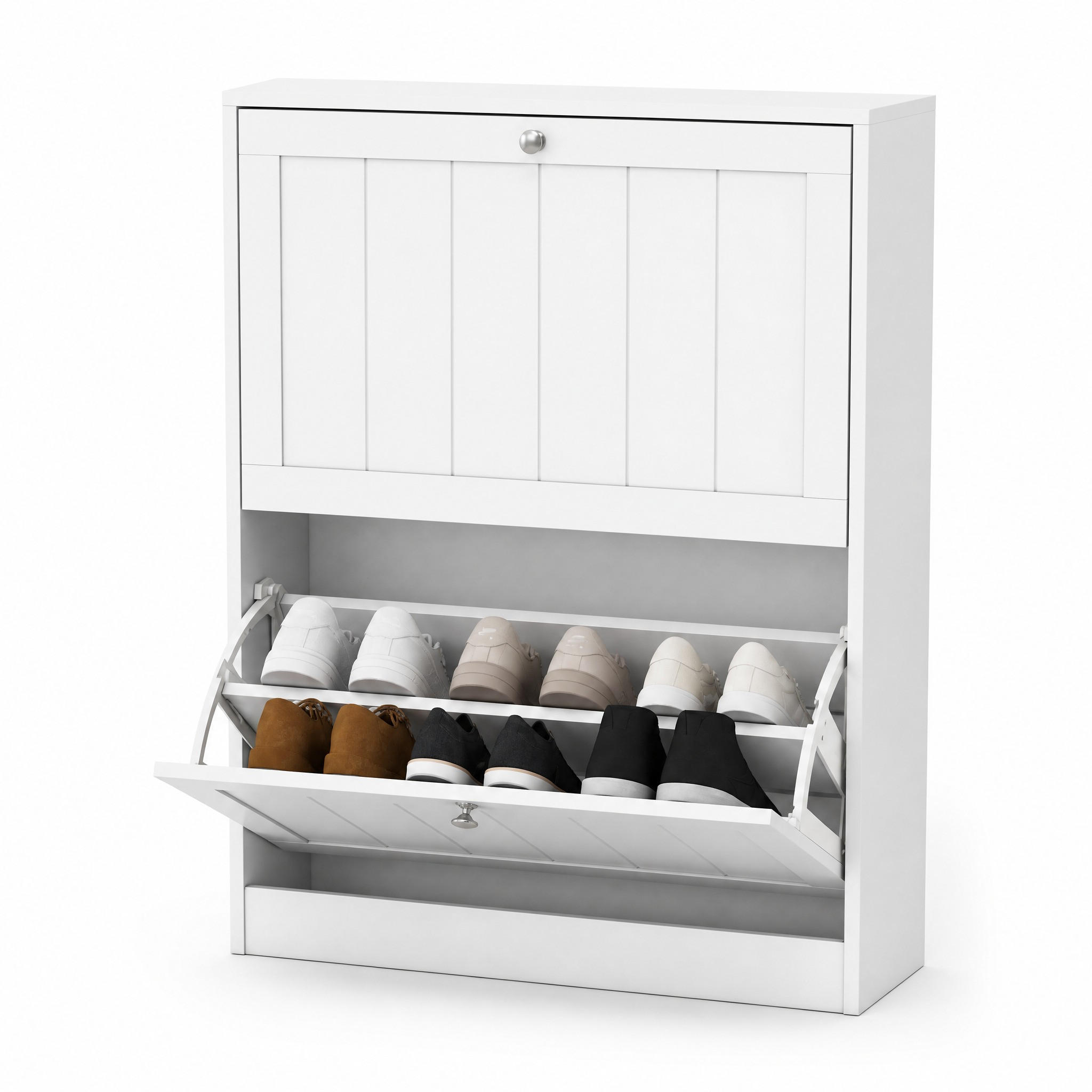 SCHUHSCHRANK mit Klappen in Weiß, schmales Design mit 2 Klappen - Weiß, Holzwerkstoff (60/80/24cm) - BEAOK