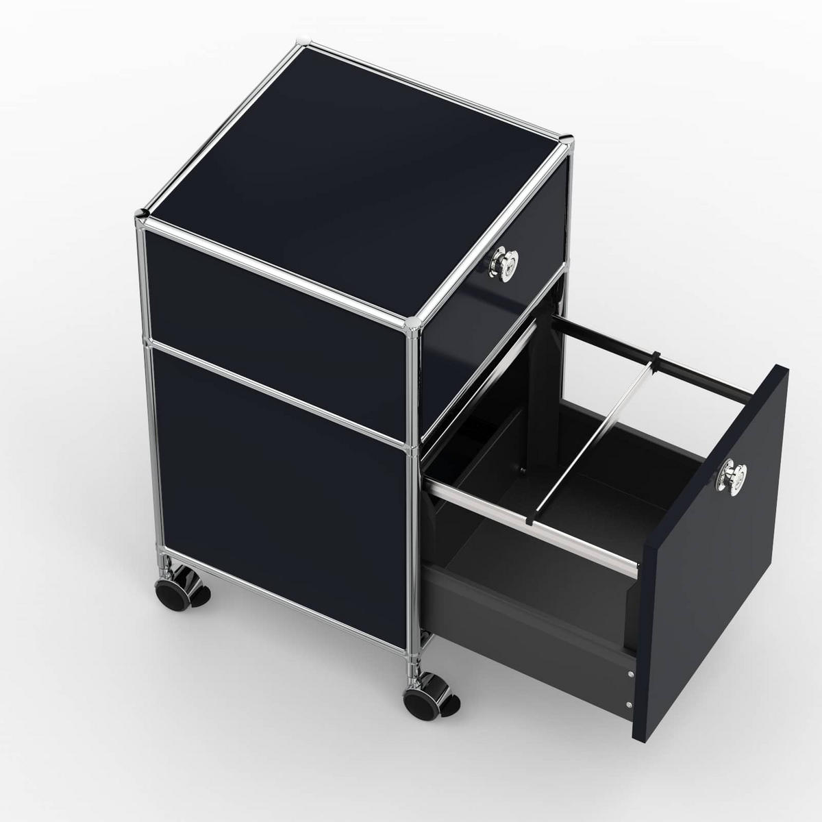 BÜRO-ROLLCONTAINER, Metall, 40 cm, 1 Schublade + 1 Hängeregistratur, Graphitschwarz - Chromfarben/Silberfarben, Metall (40/68.2/39.7cm) - Versee