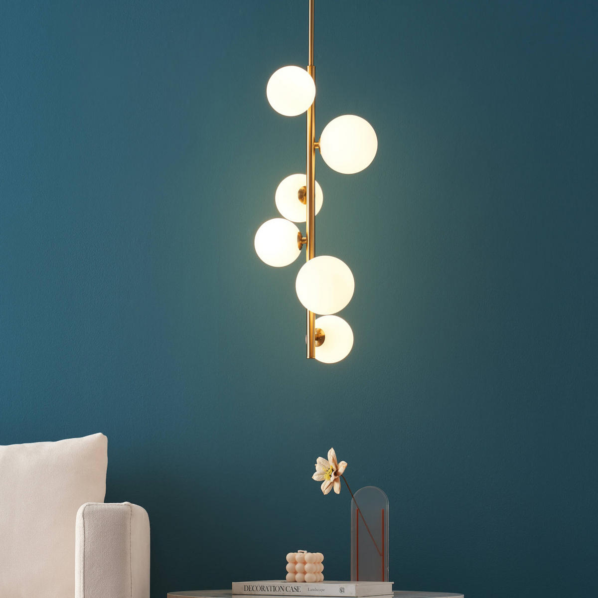HÄNGELEUCHTE Marbella, Weiß und Gold, 60cm - Goldfarben, Glas (28/28/60cm) - KOSILUM