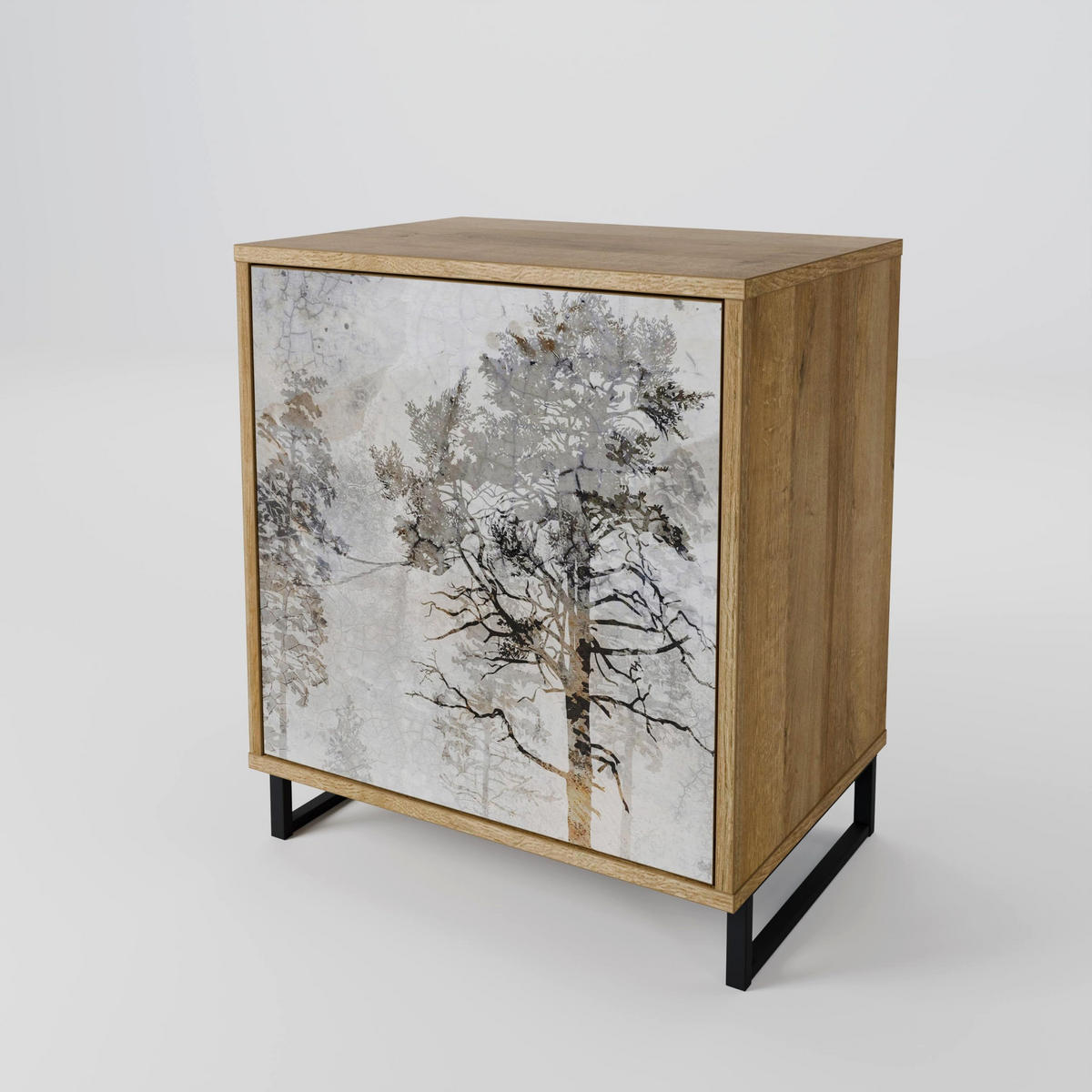 SIDEBOARD FADE IN THE TREES, Eichefarben, 57,5x42x57,5 cm, Ohne Füße - Eichefarben/Multicolor, Holzwerkstoff (57.5/57.5/42cm) - SpaceRebels