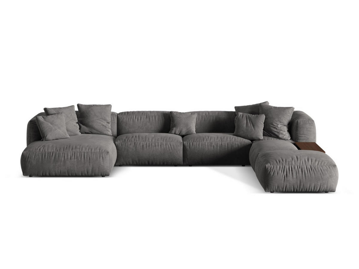 PANORAMASOFA modular rechts Martina aus Samt grau 5 Sitzplätze - Grau, Textil (280/75/406cm) - Micadoni