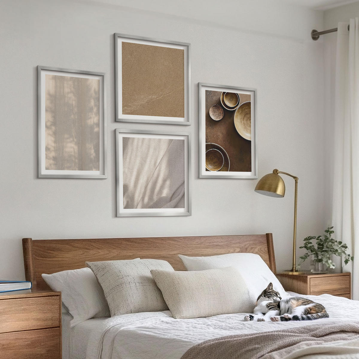 BILDER SET 4er Set - 50x50 cm & 40x60 cm Silberner Rahmen - Strukturen, Texturen, Minimalismus - Silberfarben, Kunststoff (50/50cm) - TULUP