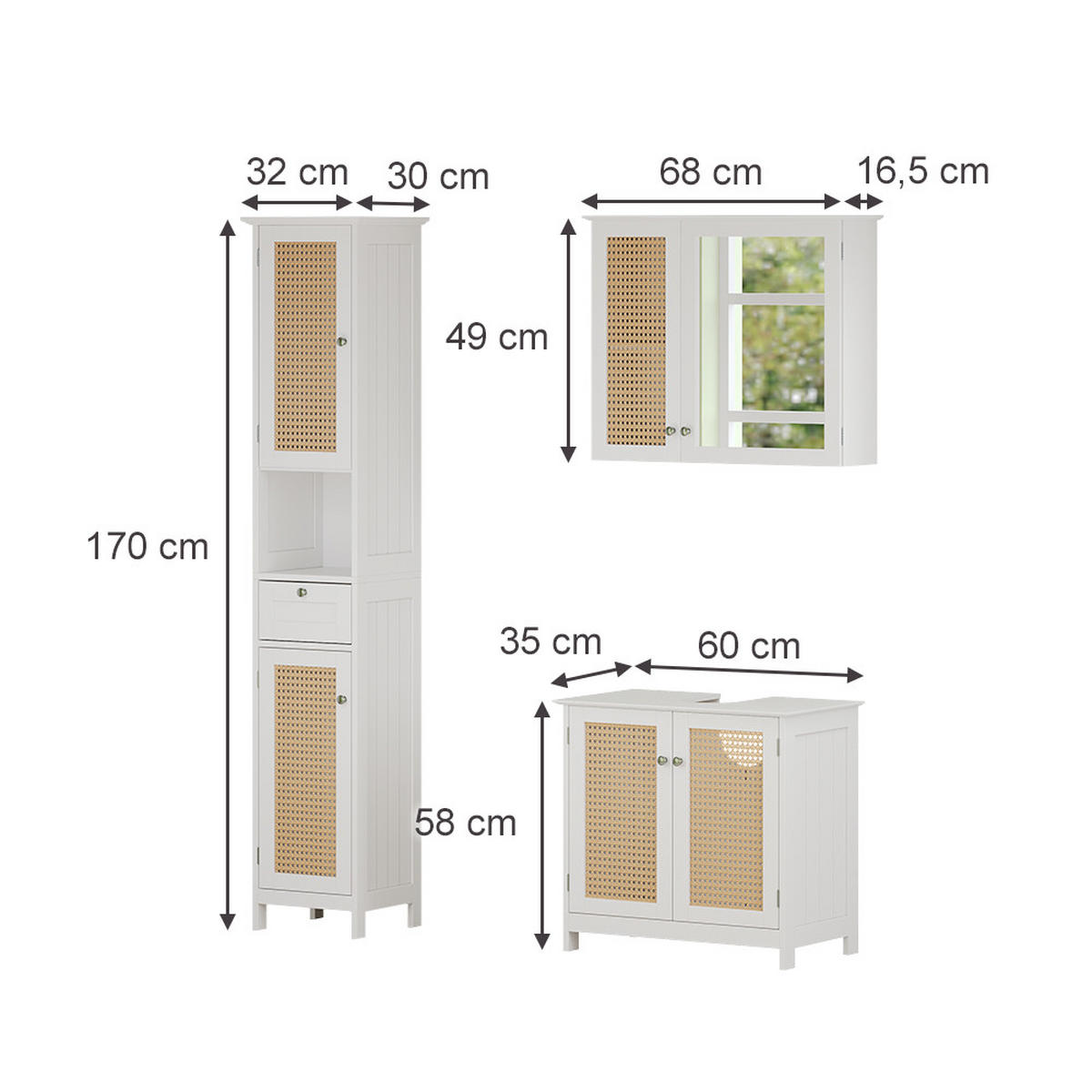 BADMÖBEL-SET Rosario Weiß 3 teilig, mit Hochschrank - Weiß, Holzwerkstoff (60/58/35cm) - Vicco