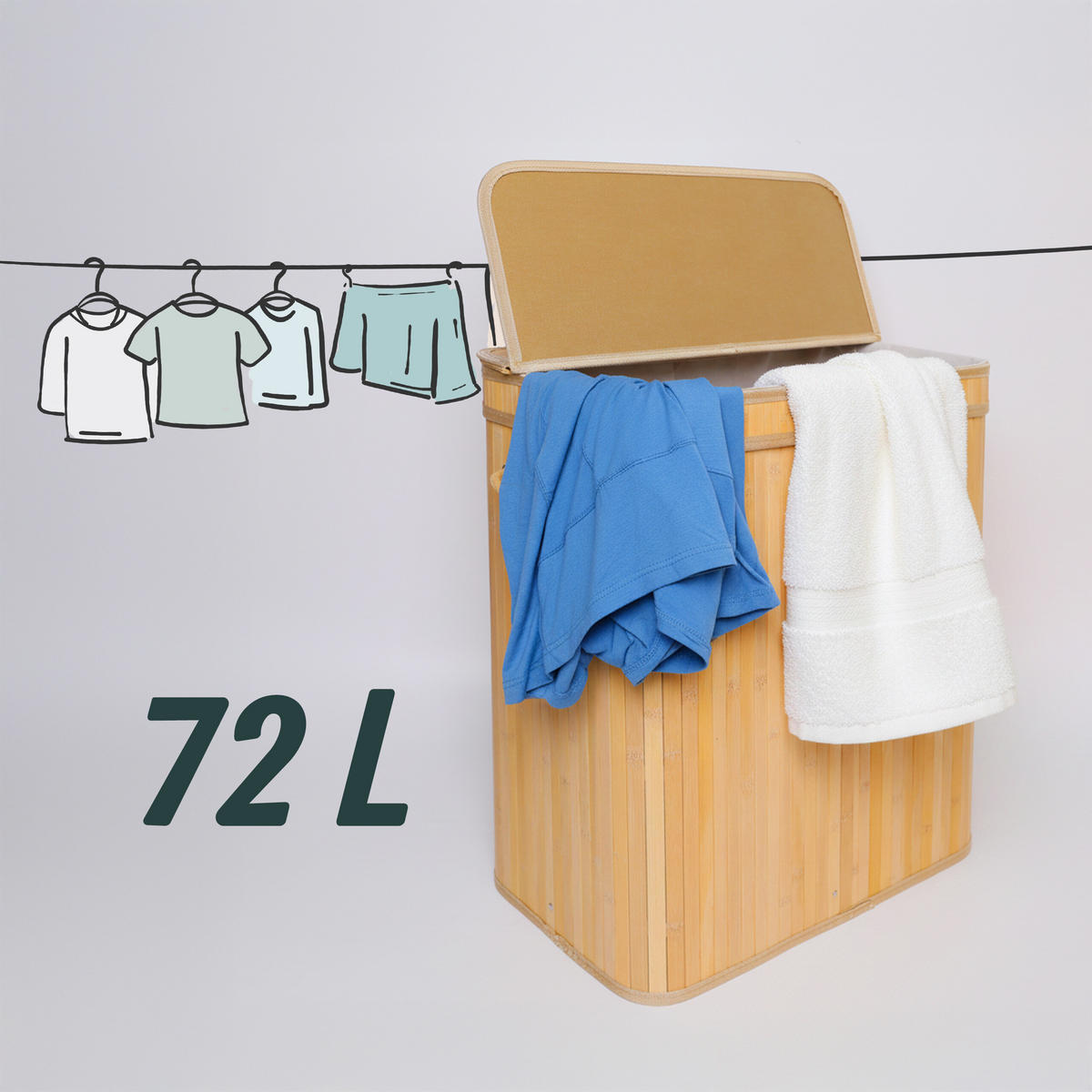 KÔŠ na prádlo - svetlohnedá, drevo/textil (30/40/60cm) - Relaxdays