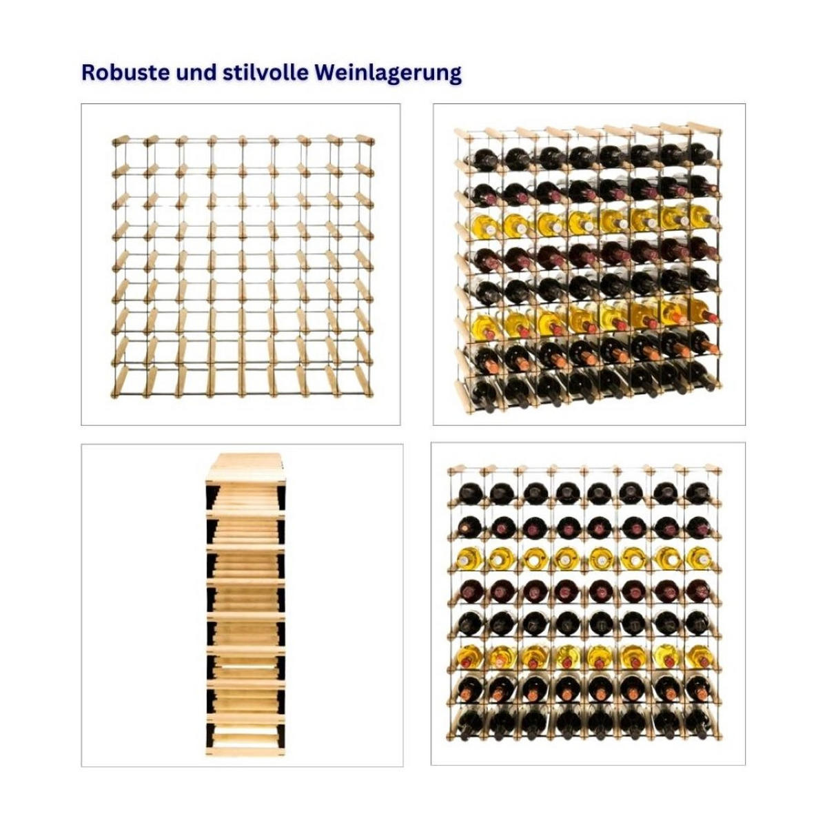 WEINREGAL Vinotega Mod Metal 82,5x82,5x24,5 cm 8x8 Flaschen Massives Kiefernholz Natur - Naturfarben, Holz (82.5/82.5/24.5cm) - PROREGAL