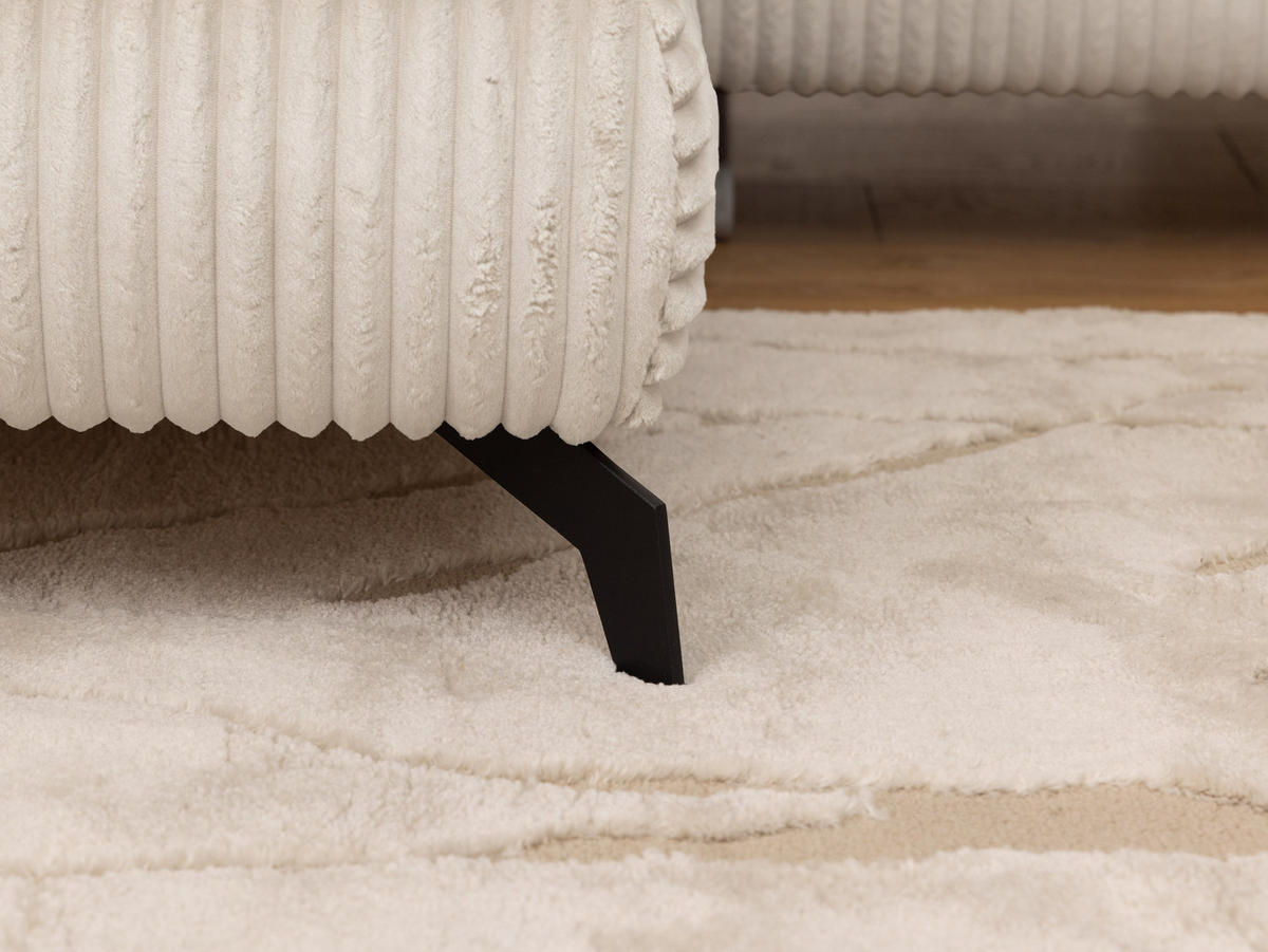 ECKSOFA mit Schlaffunktion und Bettkasten Bonnie aus Creme Cord-Stoff mit verstellbaren Kopfstützen und Armlehne - Ottomane links - Creme/Schwarz, Holz/Textil (275/210cm) - S-Style Möbel