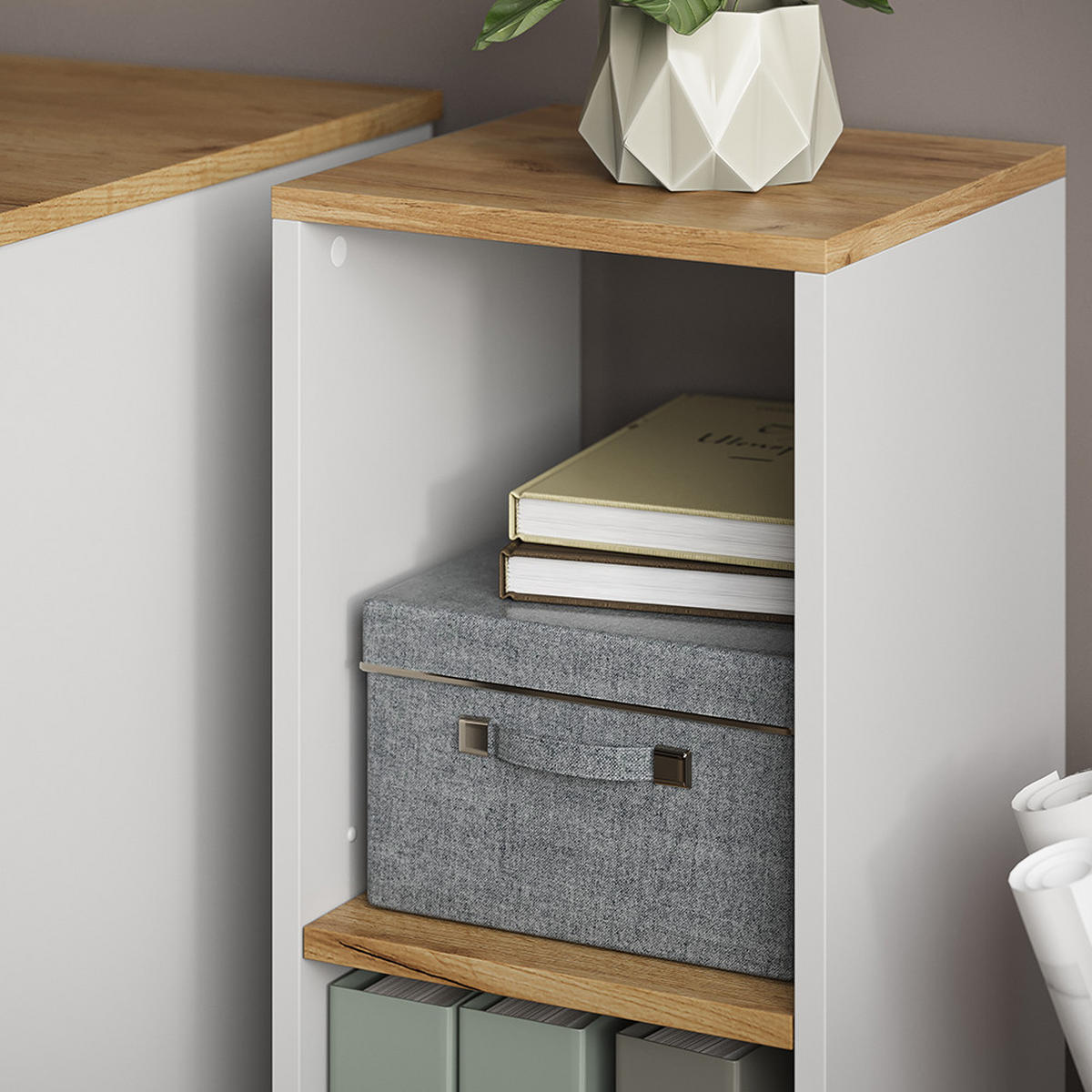 BÜCHERREGAL Tomy Weiß/Goldkraft Eiche 30 x 74 cm mit 2 offenen Fächern - Honigeiche/Weiß, Holzwerkstoff (30/74/30cm) - Vicco