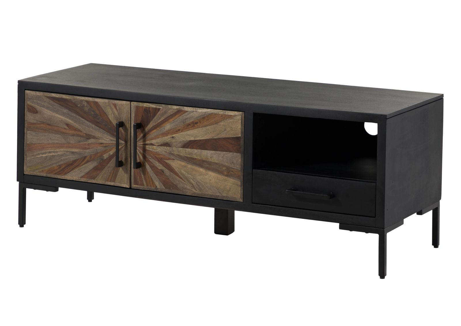 TV-BOARD Sheesham 136x45x50 schwarz lackiert SUN #105 - Schwarz, Holz (136/50/45cm) - Massivmoebel24
