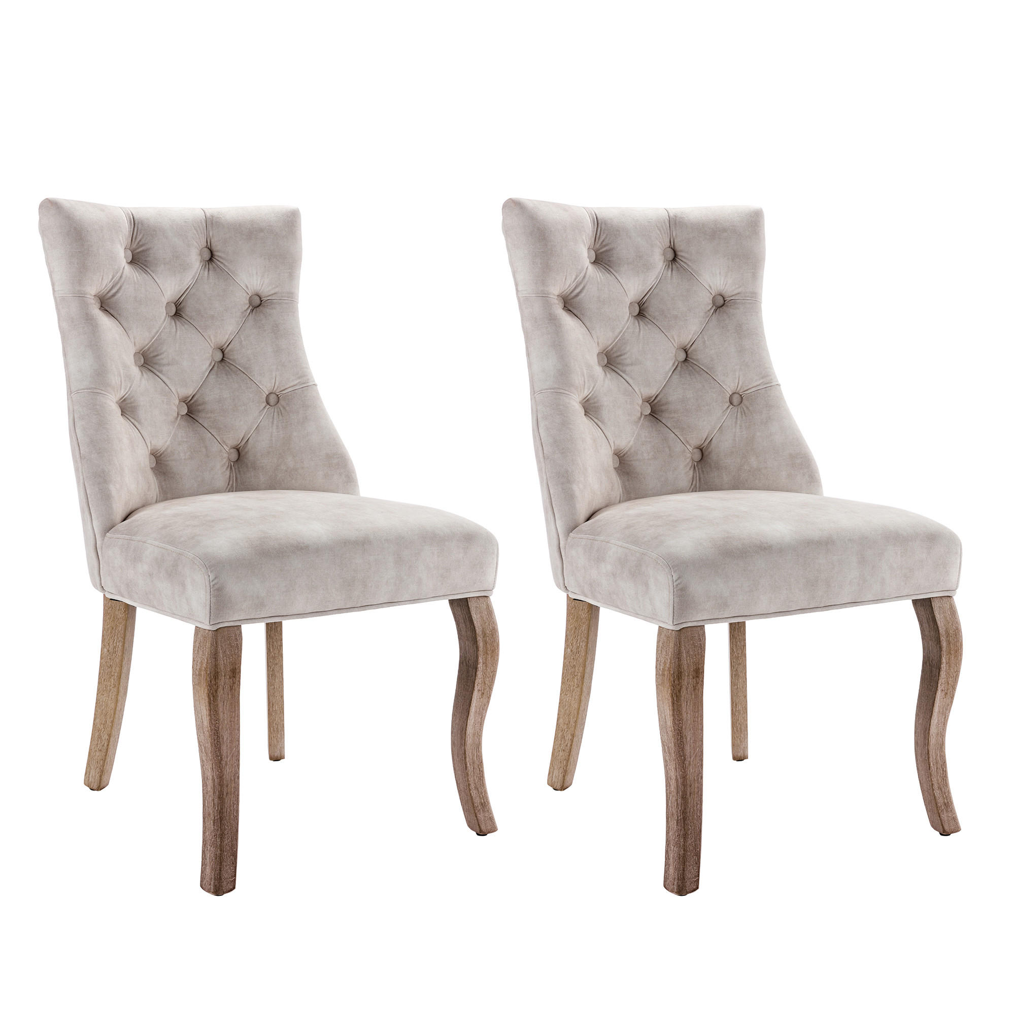 ESSZIMMERSTUHL 2er-Set mit Samtbezug, diamantförmigen Knopfdetails, ergonomischer Rückenlehne und massiven Gummiholzbeinen, hellbeige - Beige, Textil (51/97/47cm) - Luhomfu