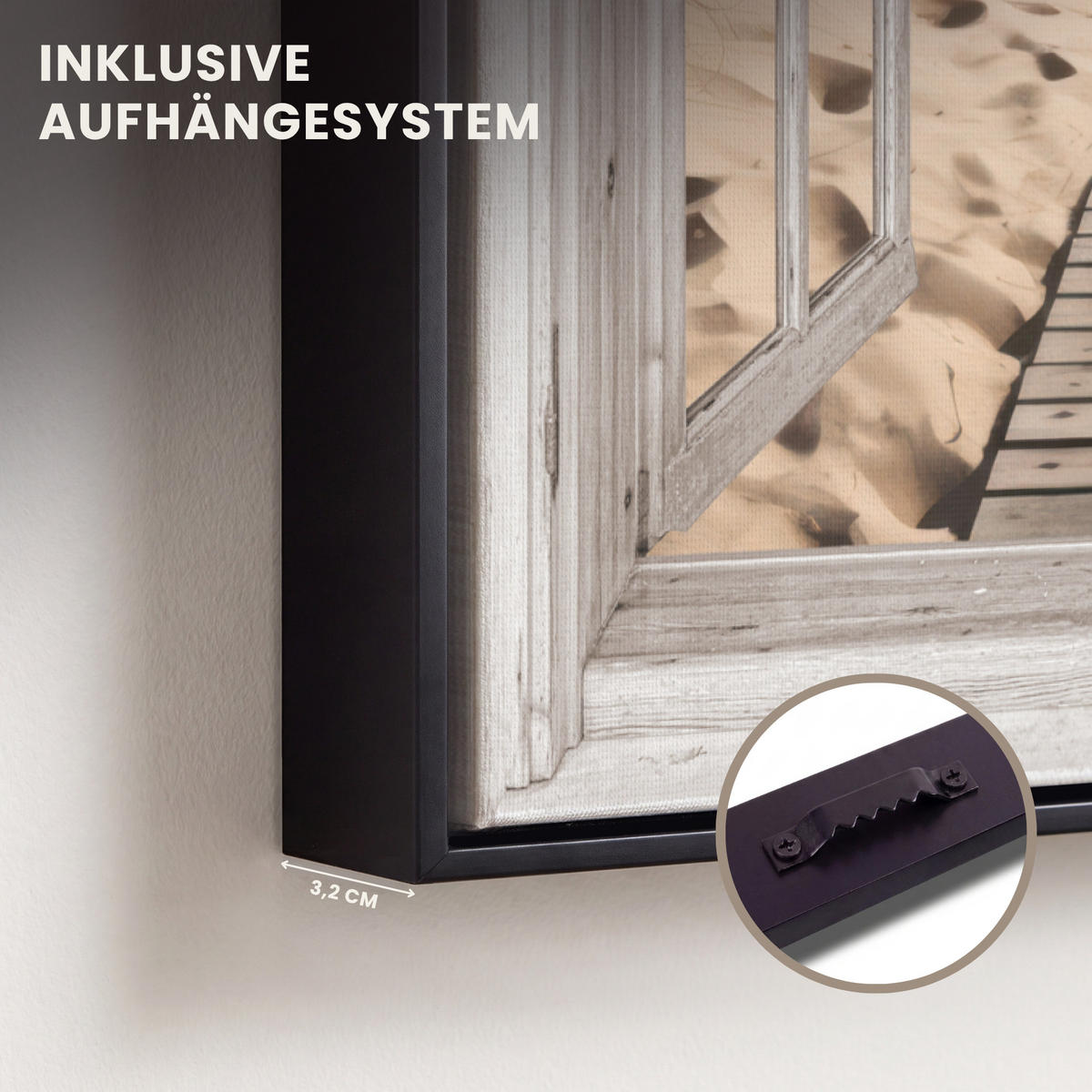 LEINWAND Bilder mit Rahmen - Fenster - Meer - Küste - Natur - Ausblick - Strand - Wattenmeer - 40x60 - Beige, Textil (40/60cm) - MuchoWow