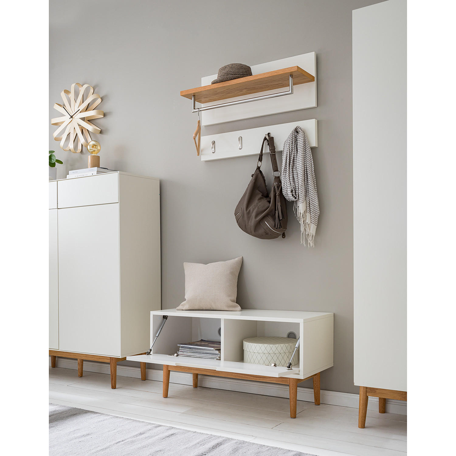 GARDEROBENSET 5-TEILIG - Teilmassivholz - Weiß, Holz/Holzwerkstoff (301/193/40cm) - home24