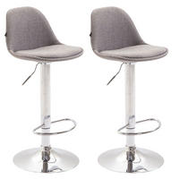 BARHOCKER Kilian, 2er Set, Gestell Metall in Chromoptik, Stoff Grau - Chromfarben/Grau, Textil/Metall (39/100/43cm) - TPFLiving