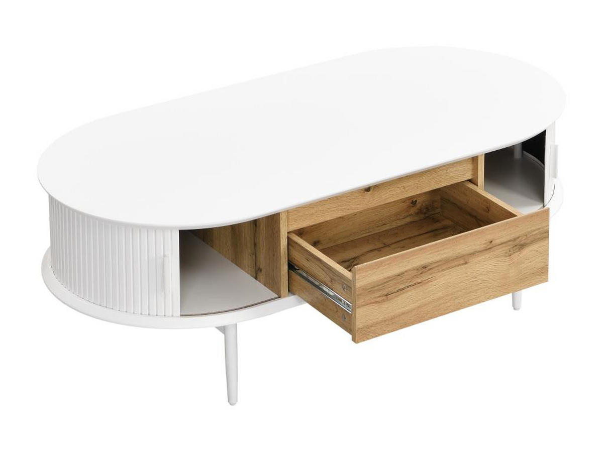 COUCHTISCH mit 2 Schiebetüren & 1 Schublade - MDF - Weiß & Holzfarben - VELURANI - Naturfarben, Holz (120/60/42cm) - Vente-Unique