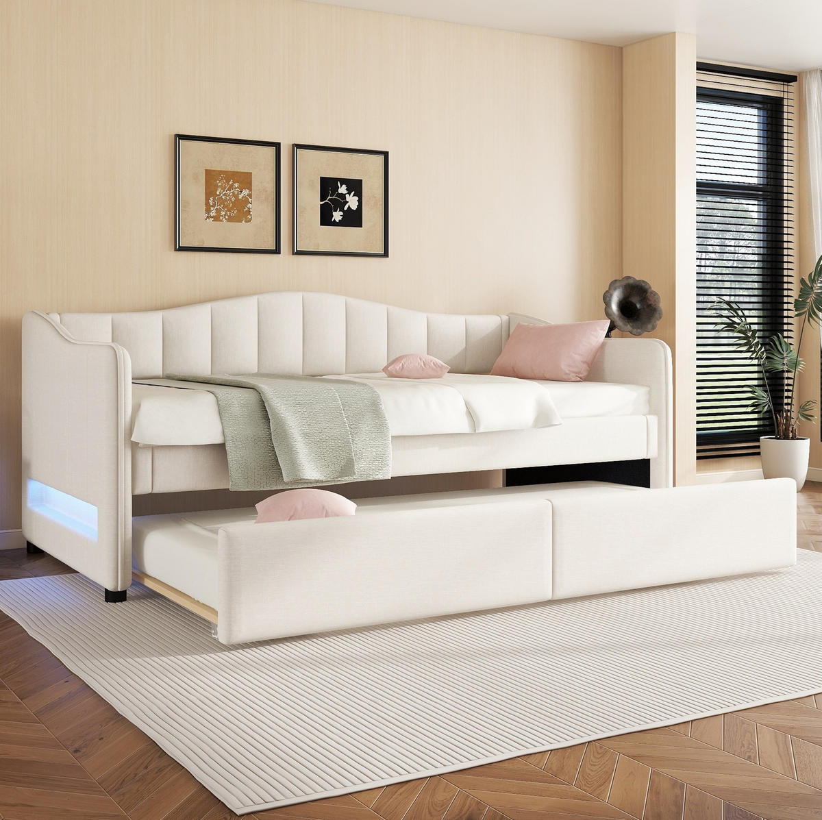 POLSTERBETT 90/190 cm aus PU mit USB-Ladefunktion LED und Stauraum Schwarz - Schwarz, Kunststoff (90/190cm) - Modenvie