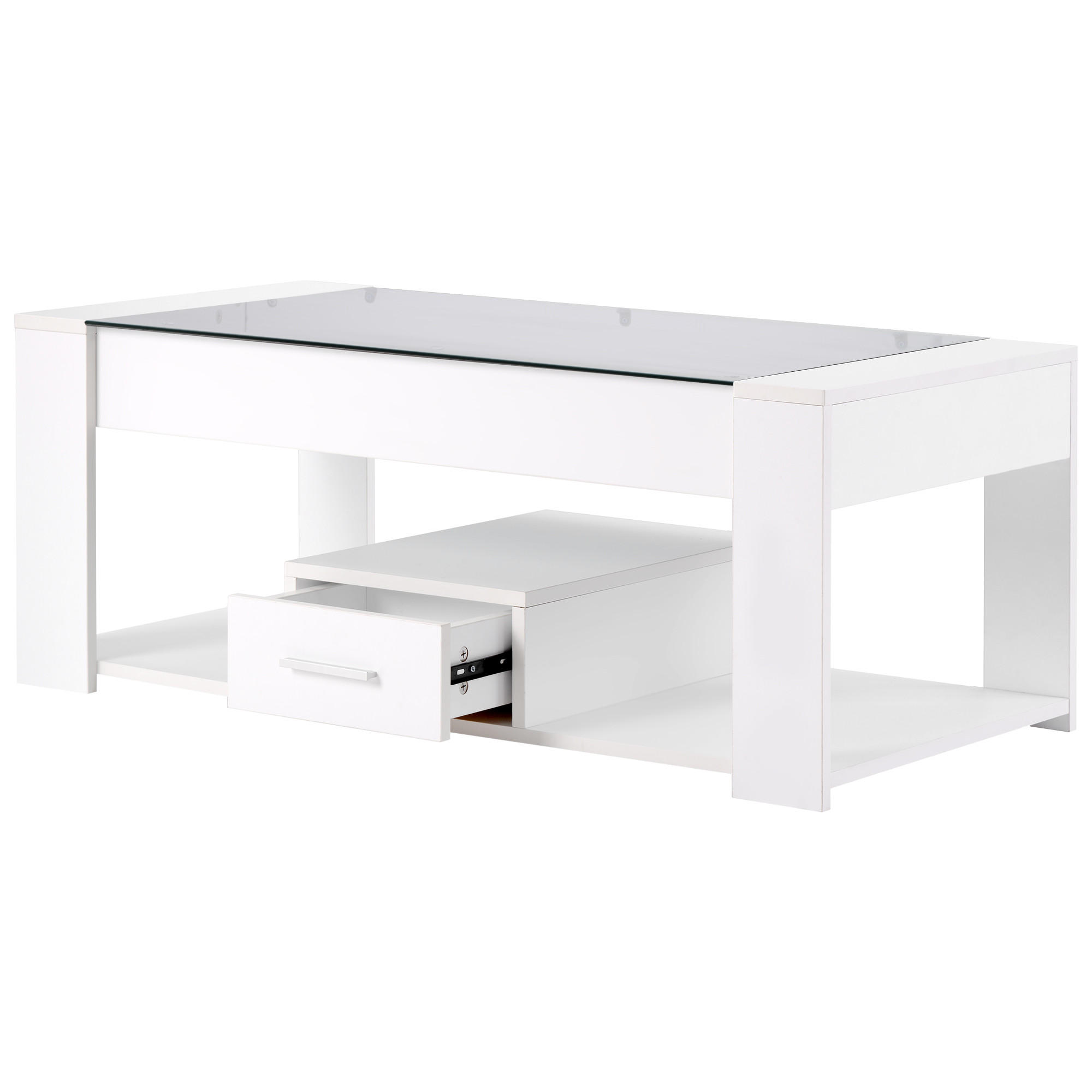 KLUB-STOLIĆ 100/50/40 cm, sa staklenom pločom i prostor za pohranu u bijeloj boji - bijela, staklo/drvni materijal (50/100/40cm) - CHICFURN