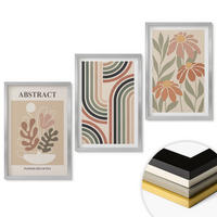 WANDBILDER 3er Set - 40x60 cm Silberner Rahmen - Abstrakte Pflanzen in Pastellfarben - Silberfarben, Kunststoff (40/60cm) - ArtPrintCave