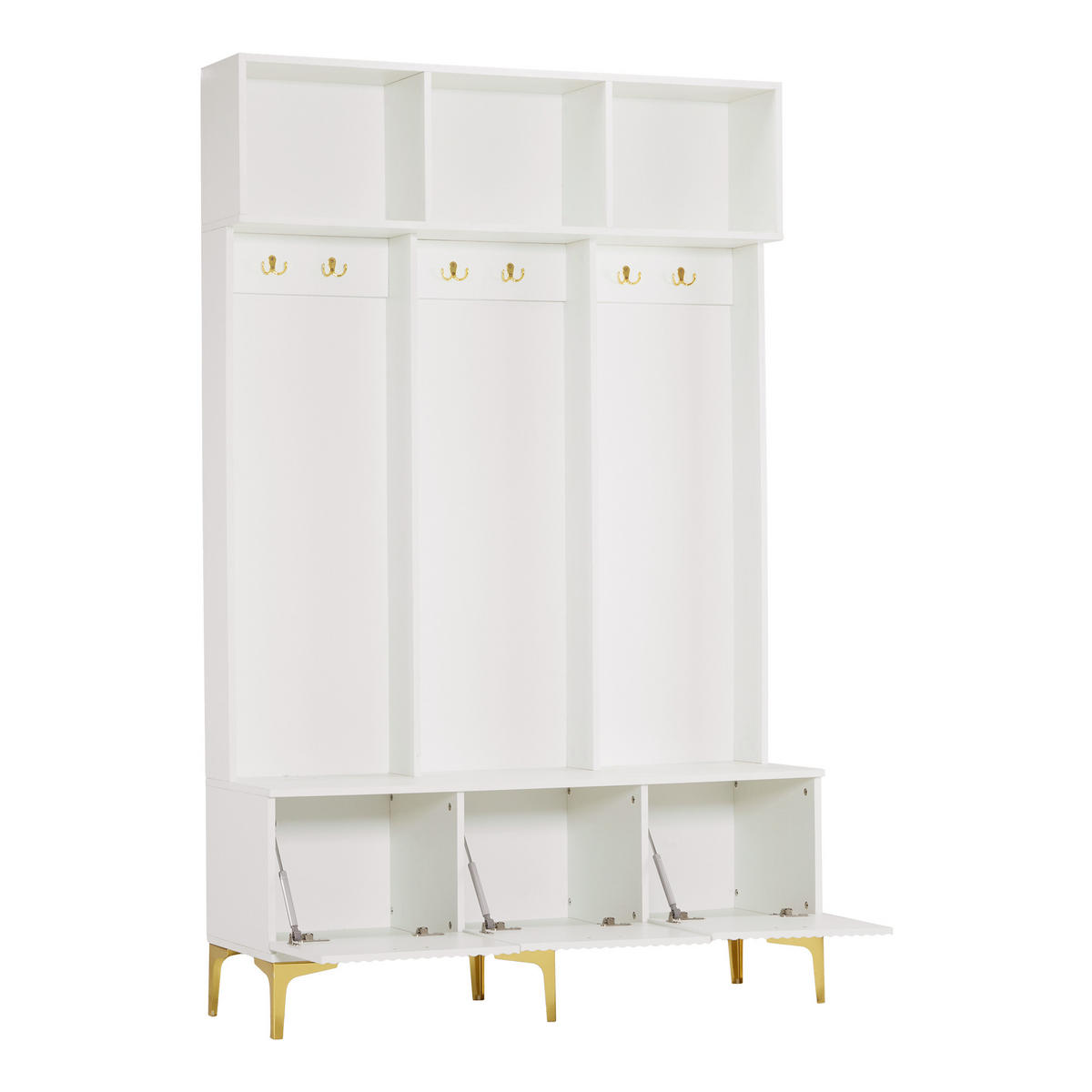GARDEROBEN weiß & gold, mit sitzbank und 6 haken - Weiß, Holzwerkstoff (120/191/40cm) - Urban Meuble