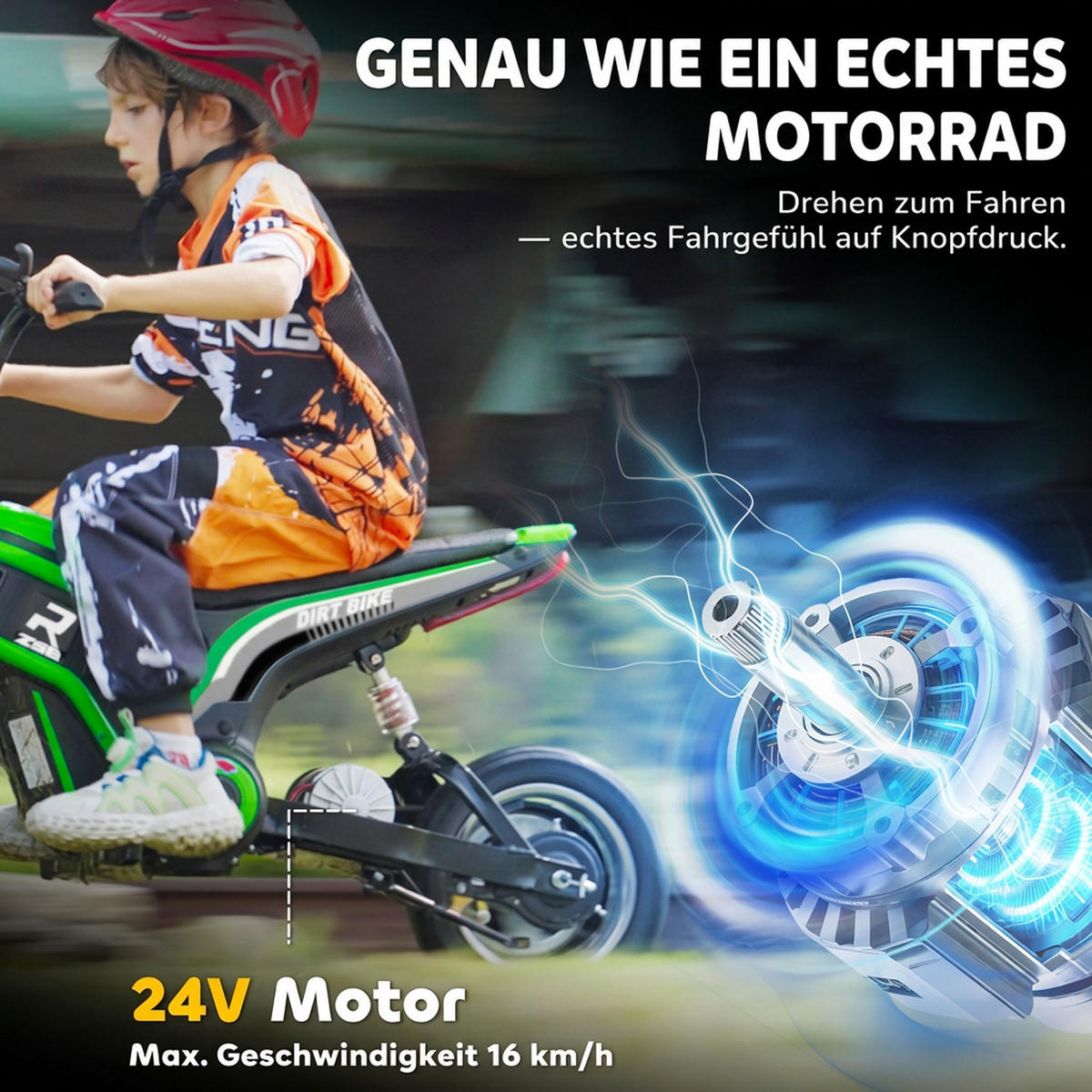 KINDER Elektro Motorrad, 12V Kindermotorrad mit Hupe, Leuchte, 8-16 km/h, Grün - Grün, Kunststoff (119/64/76.5cm) - HOMCOM