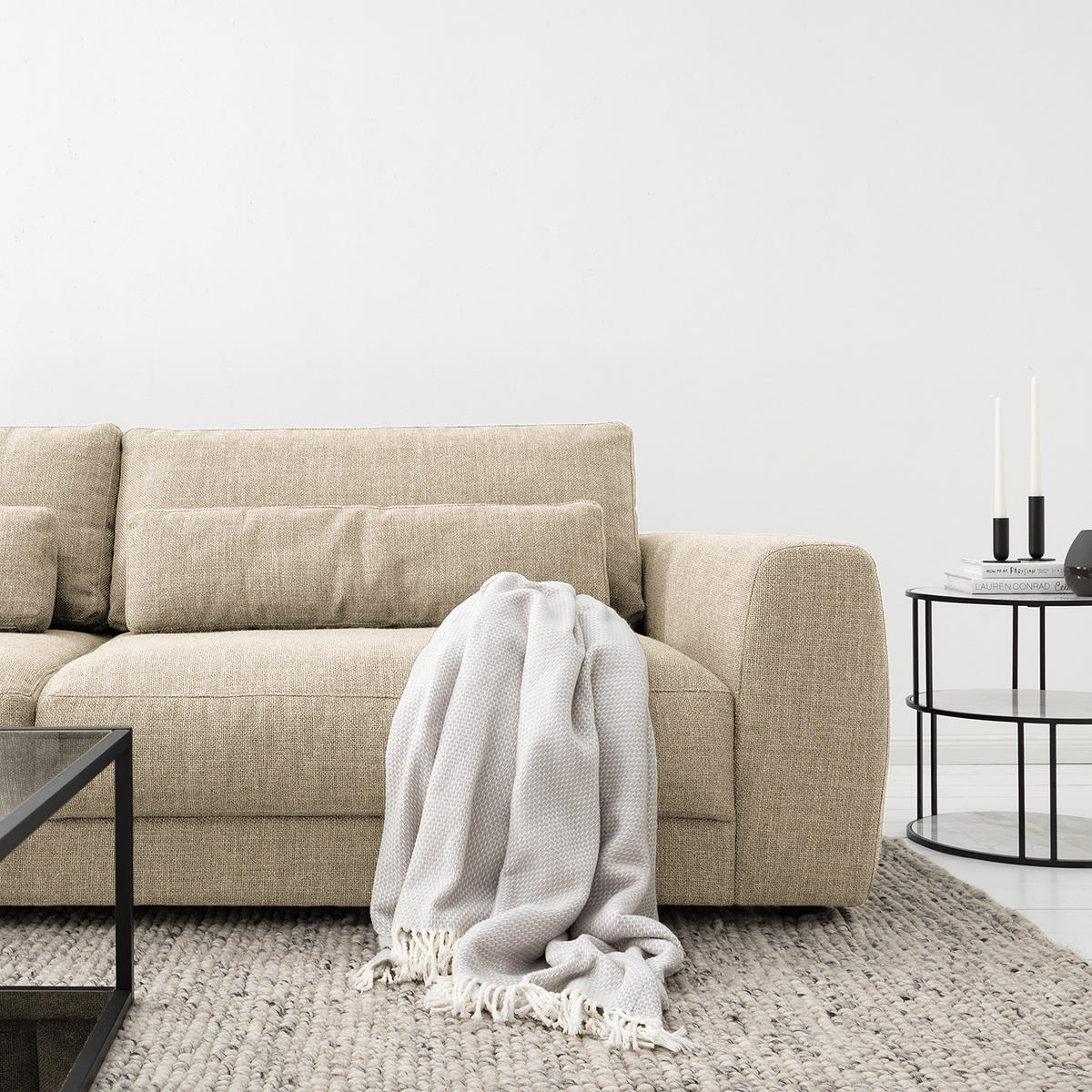 3-SITZER SOFA - Beige/Schwarz, Kunststoff/Textil (252/80/117cm) - home24