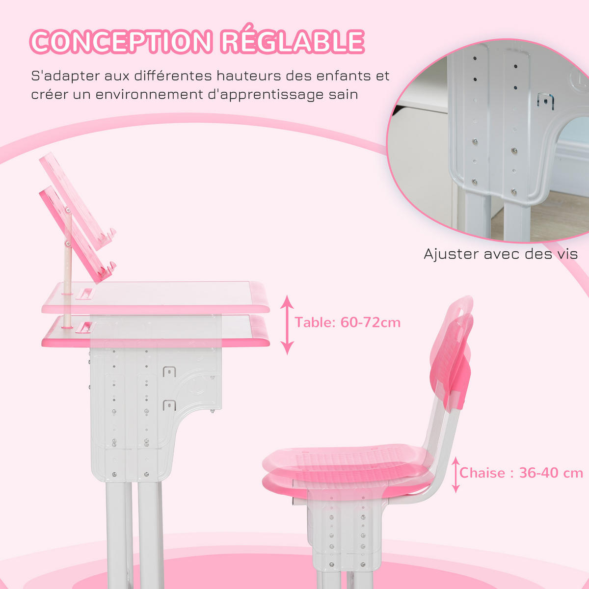 SCHREIBTISCH-SET DE-17547 Rosé - Pink, Kunststoff (60/102/45cm) - ComfortXL