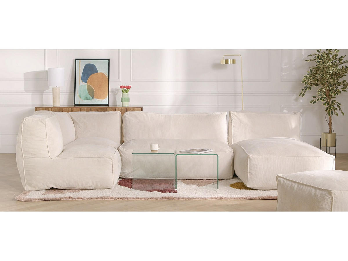 ECKSESSEL - Bouclé-Stoff - Cremeweiß - NOUMARA - Weiß, Textil (95/80/95cm) - Vente-Unique