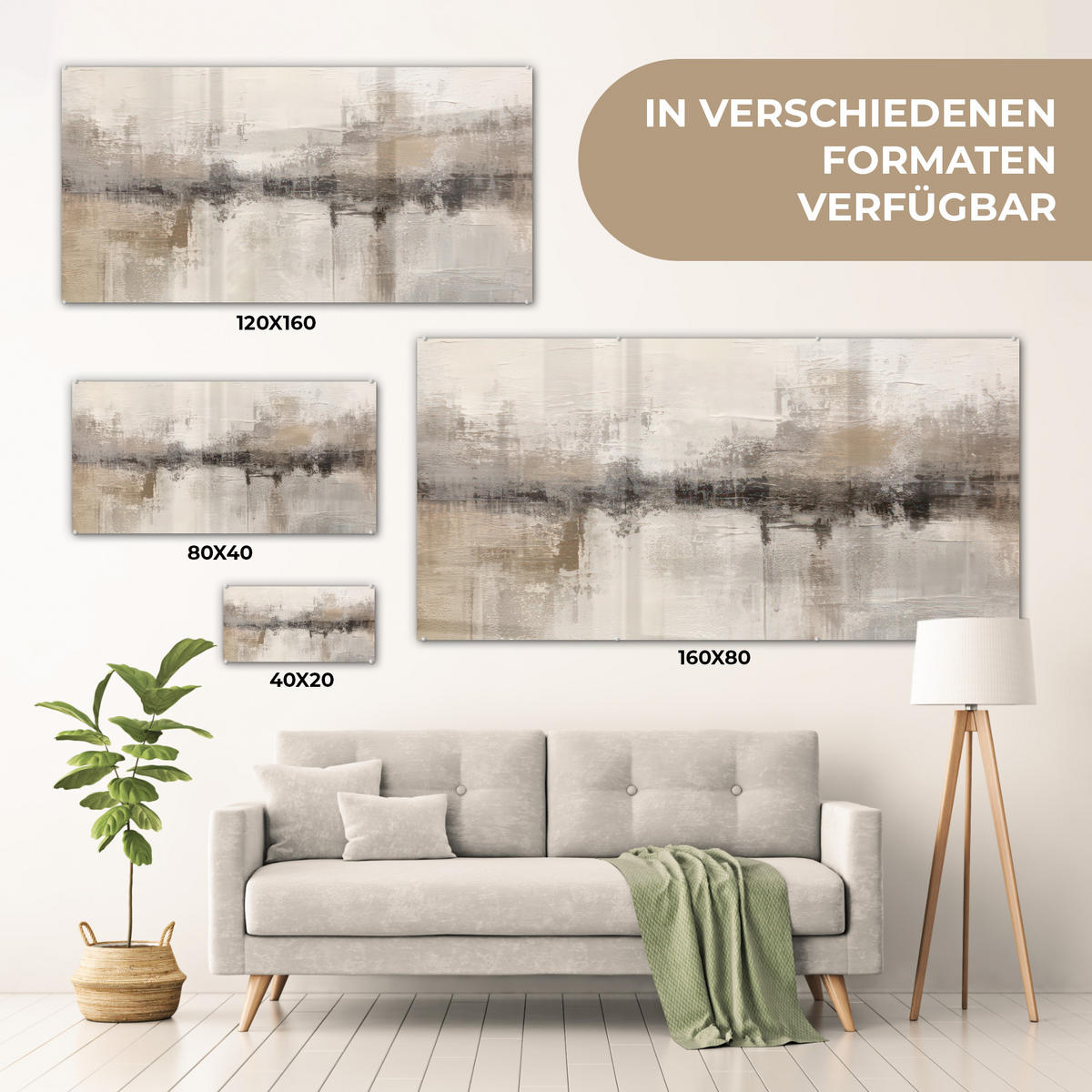 ACRYLGLASBILD Moderne Kunst - Abstrakt - Beige 120x60 cm - Beige, Glas (120/60cm) - MuchoWow
