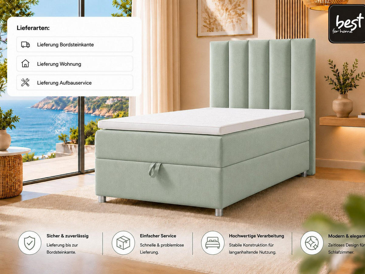 BOXBETT mit Bettkasten Trinity K-10 SINGLE Bonellfederkern inkl. Topper - Mintgrün, Holz/Holzwerkstoff (80/200cm) - Best For Home
