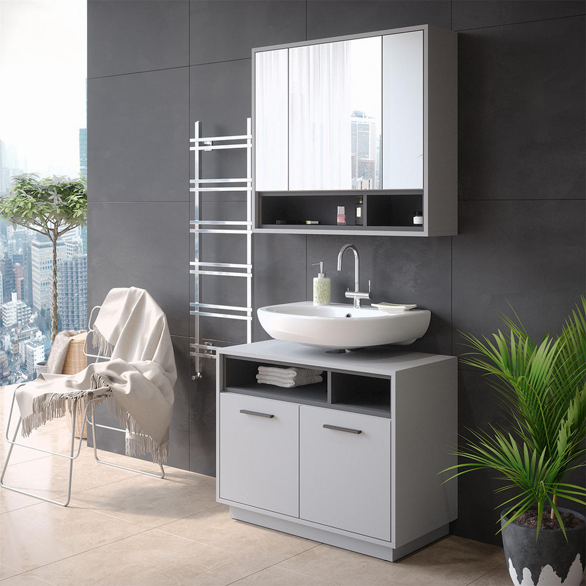 BADSPIEGELSCHRANK Beatrice Grau/Anthrazit 80 x 72 cm - Anthrazit/Grau, Holzwerkstoff (80/72/20cm) - Vicco