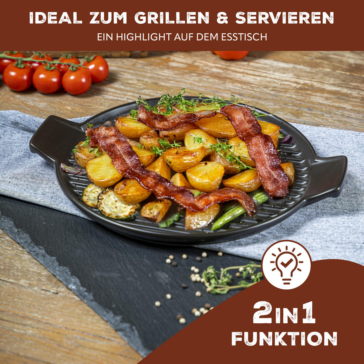 GRILLPFANNE, schwarz, Steingut - Schwarz, Keramik (38/2.5/21.5cm) - bremermann