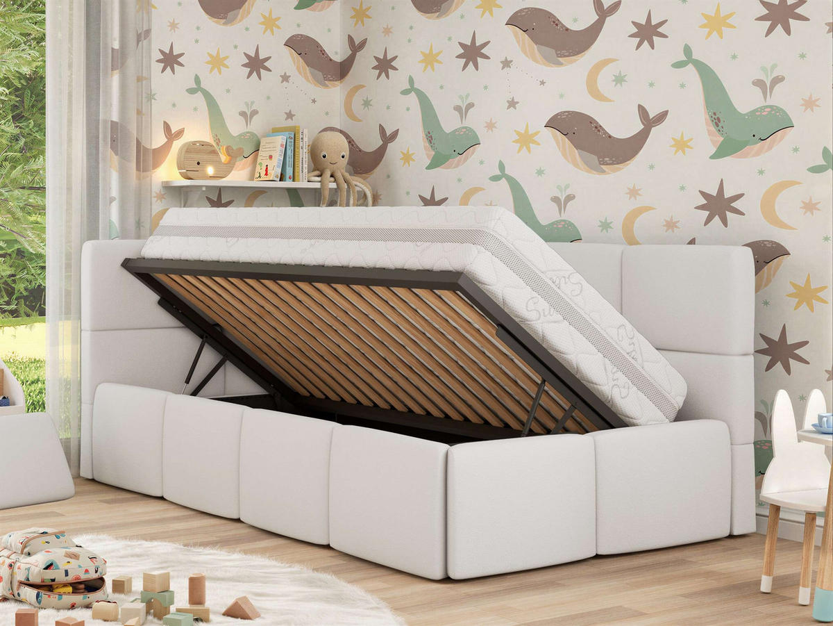 DĚTSKÁ POSTEL ARVO ALTA 90/200 - Bílý Ekokůže - Vlevo - bílá, textil (90/200cm) - MKS