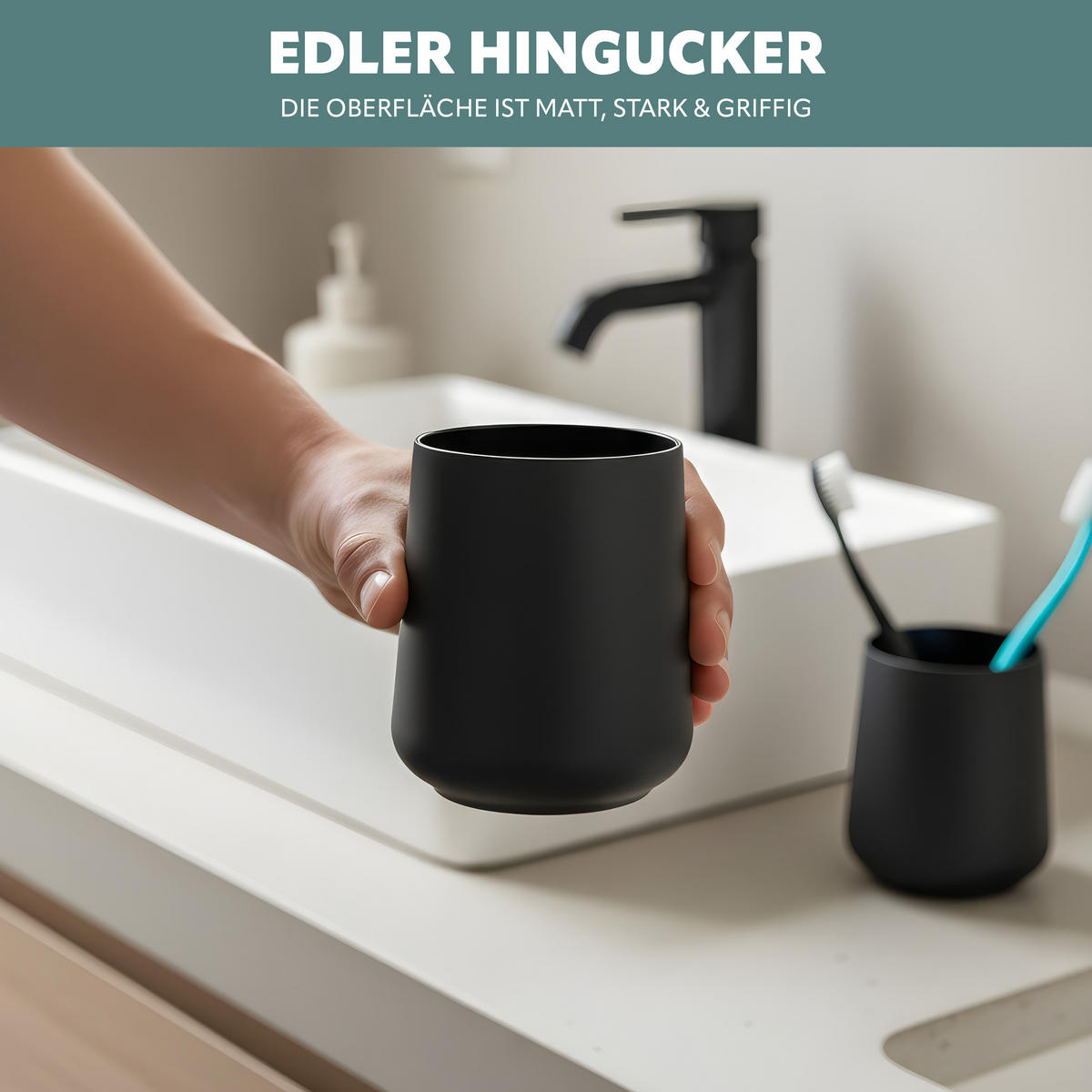 BECHER-SET TESERO 2tlg., Soft-Touch, schwarz - Schwarz, Kunststoff (8.5/10.5/8.5cm) - eluno