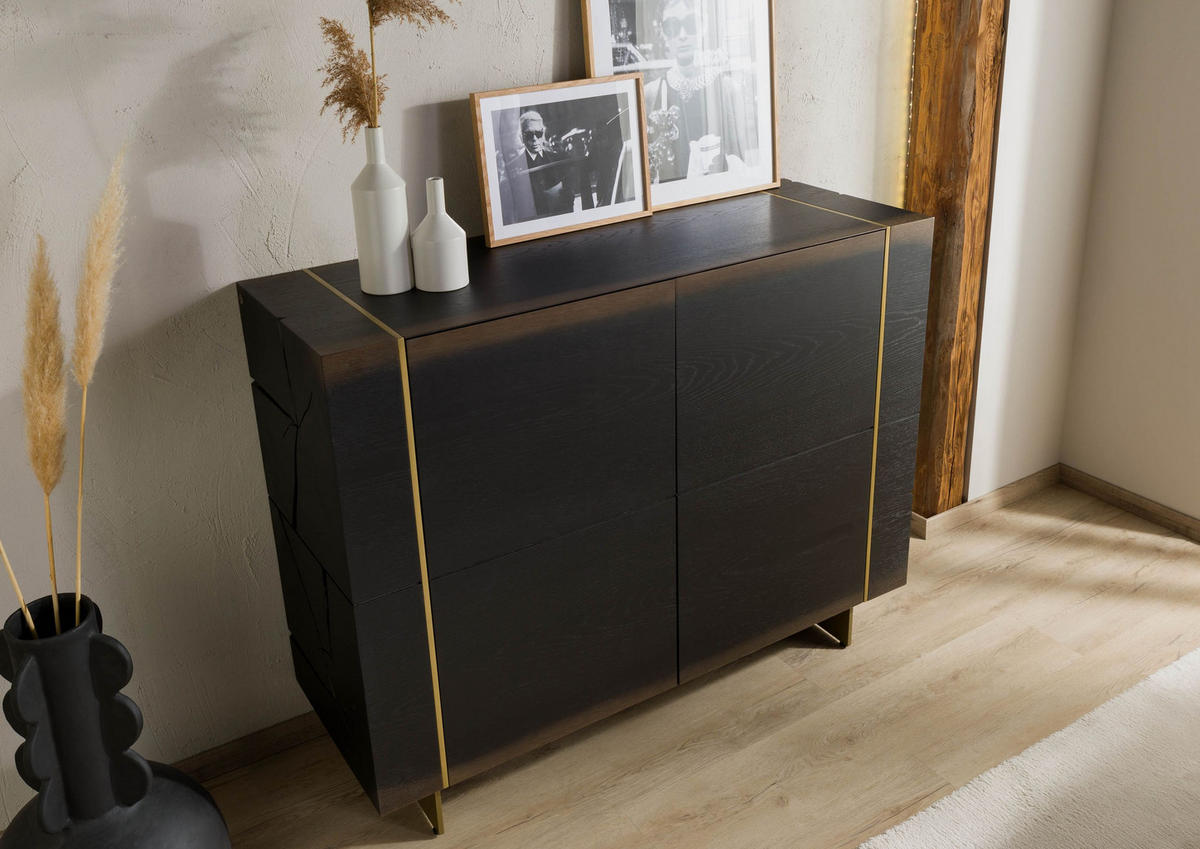 SIDEBOARD Eiche 140x50x110 dunkelbraun lackiert BEAMS #60 - Dunkelbraun, Holz (140/110/50cm) - Massivmoebel24