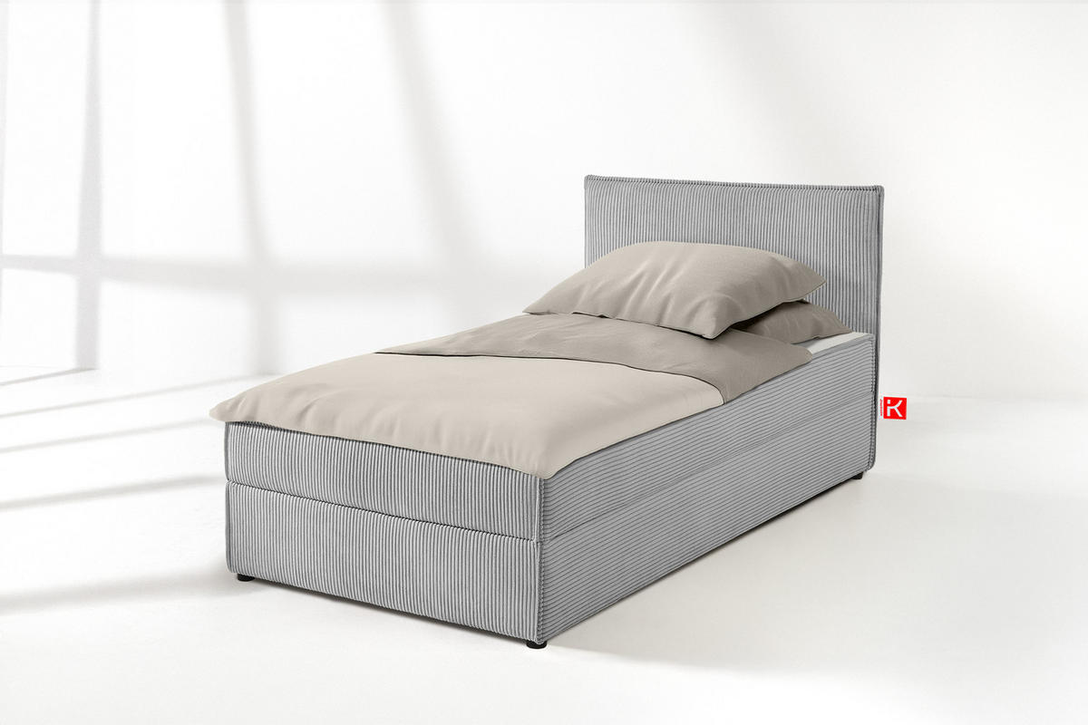 BOXSPRINGBETT ROTI Einzelbett, hellgrau - Hellgrau/Schwarz, Holz/Holzwerkstoff (90/200cm) - KONSIMO®