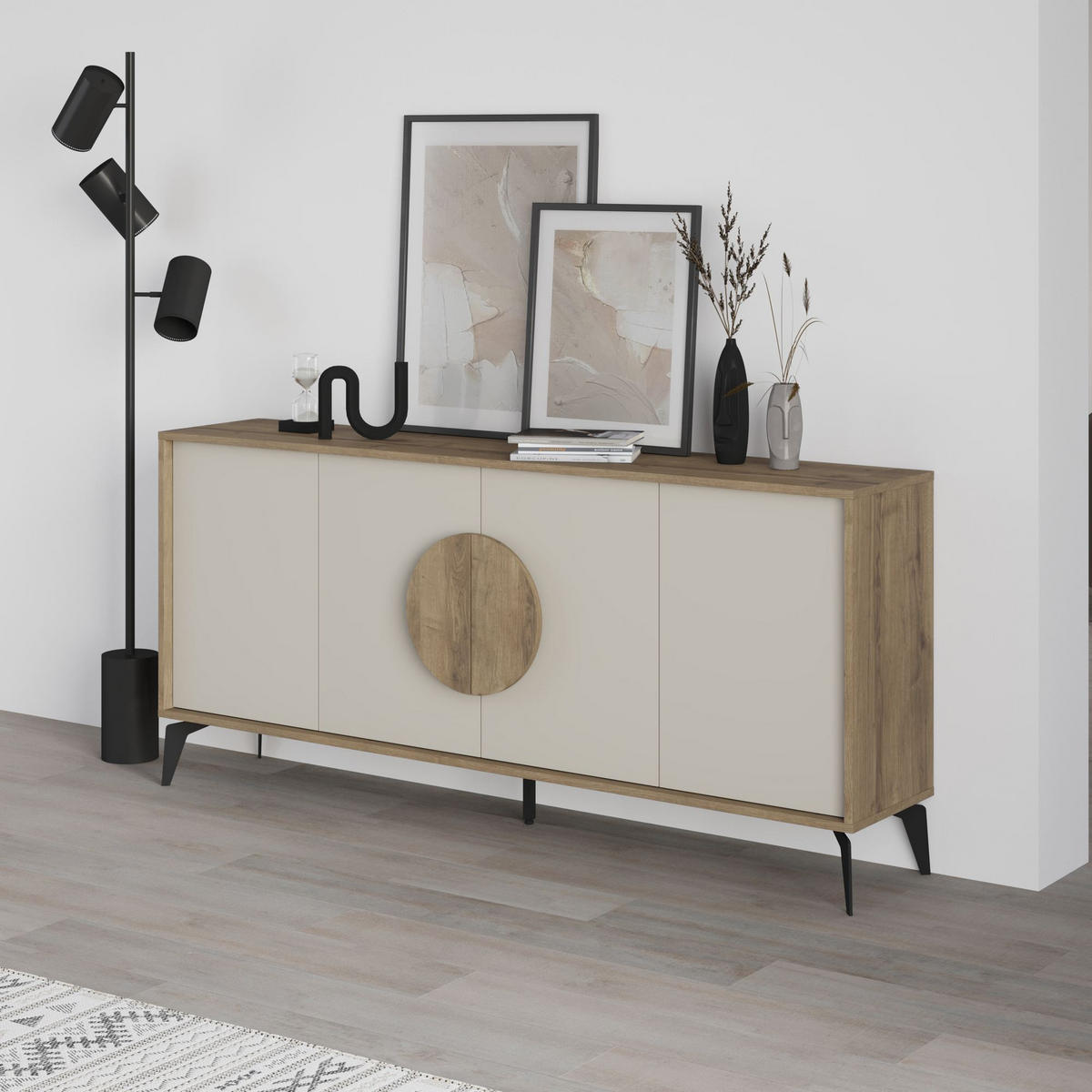 BUFFETSCHRANK gora wide Weiß - Beige, Holz (36/82/180cm) - Habitat Garten
