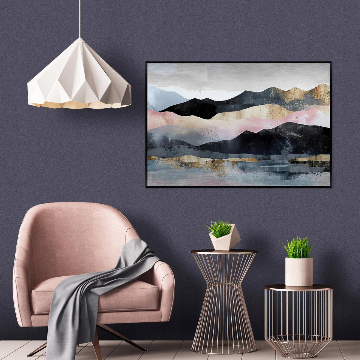 BILDER mit Rahmen Gebirge Landschaft Schwarz 150x100 cm - Multicolor, Metall (150/100cm) - Wallarena