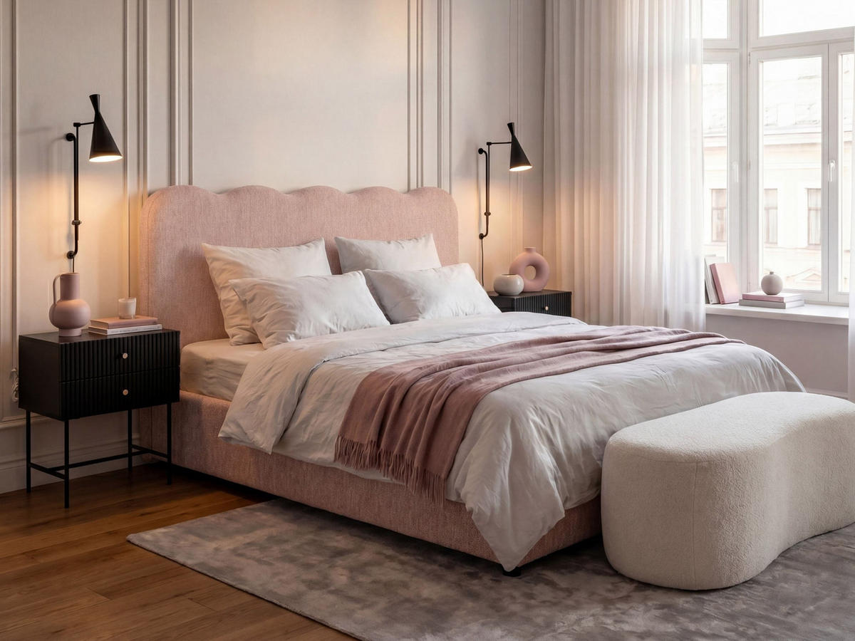 POSTEL s úložným prostorem 180/200 cm Látka Pastelově růžová Nanterre - růžová, textil (180/200cm) - Beliani