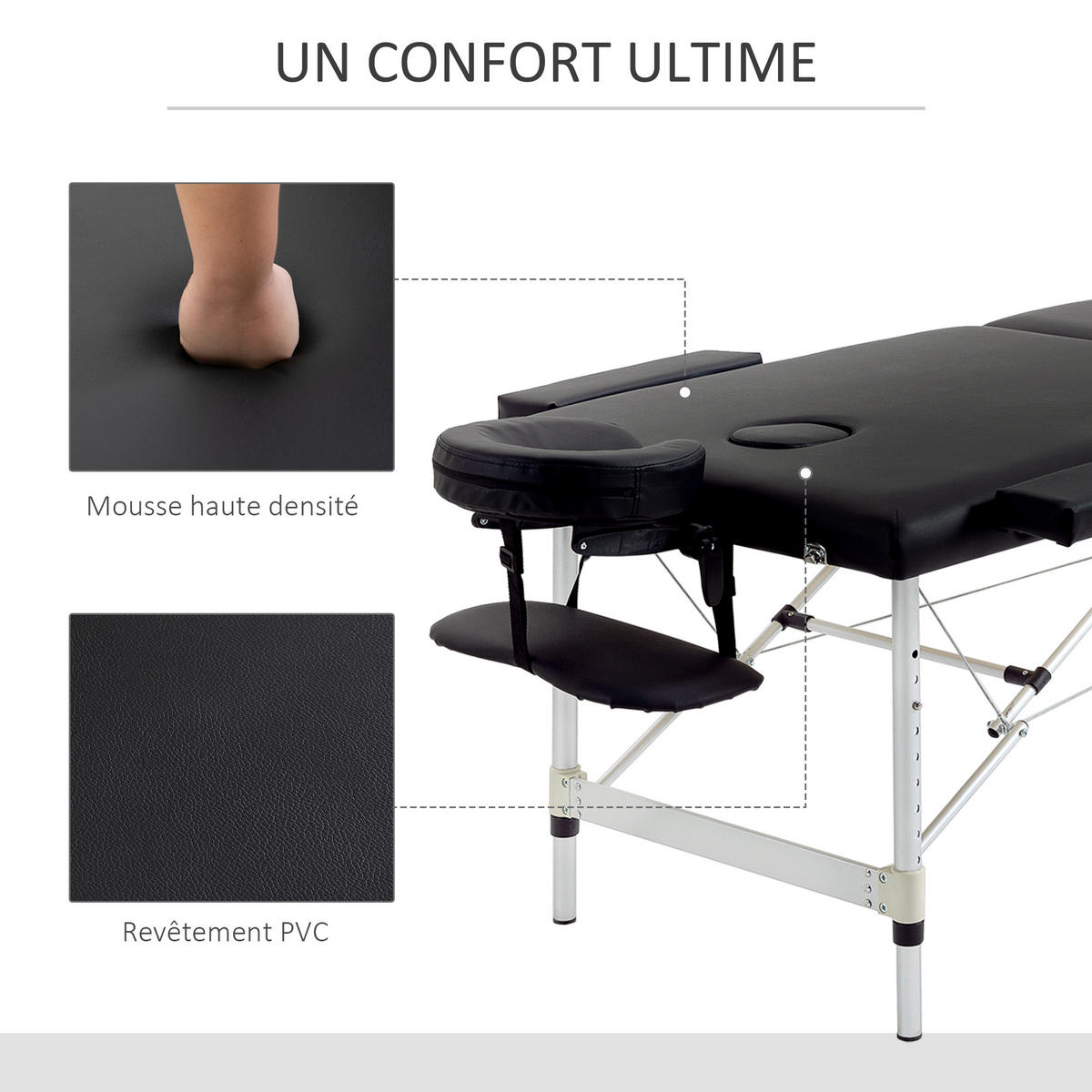MASSAGELIEGE DE-18894 210x90 cm, höhenverstellbar, 225 kg Schwarz - Schwarz, Metall (90/84/210cm) - ComfortXL