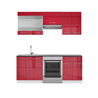KÜCHENZEILE Fame-Line Bordeaux Hochglanz/Weiß 200 cm, AP Anthrazit - Bordeaux/Weiß, Holzwerkstoff (200/81.6/60cm) - Vicco