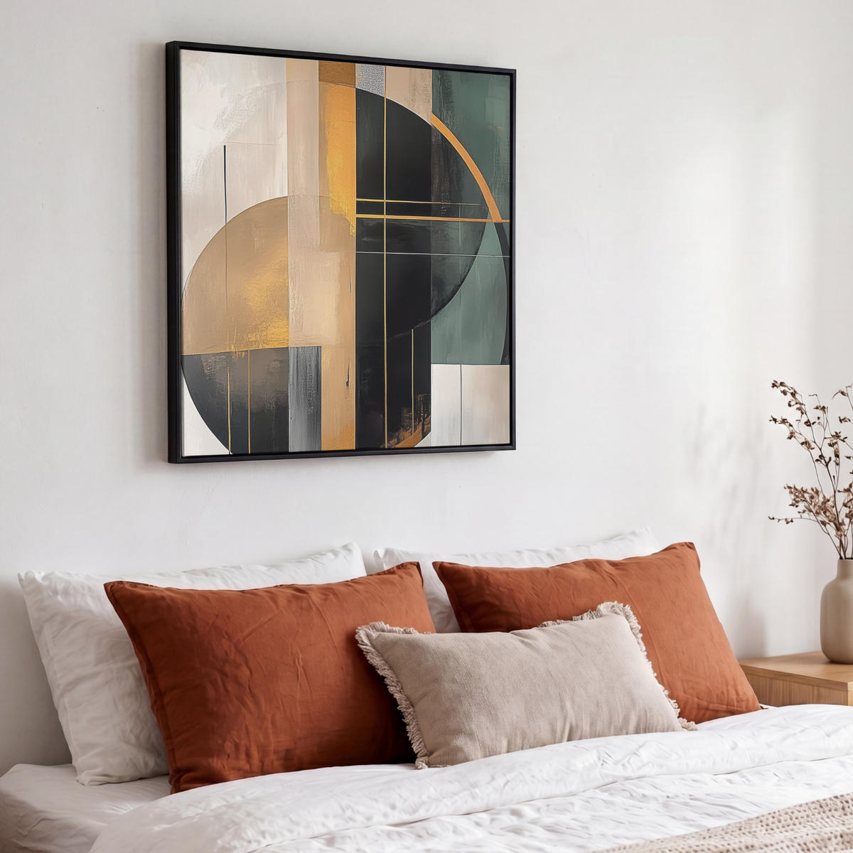 LEINWAND Bilder mit Rahmen - Abstrakt - Gold - Bronze - Grün - Formen - Modern - 50x50 - Multicolor, Textil (50/50cm) - MuchoWow