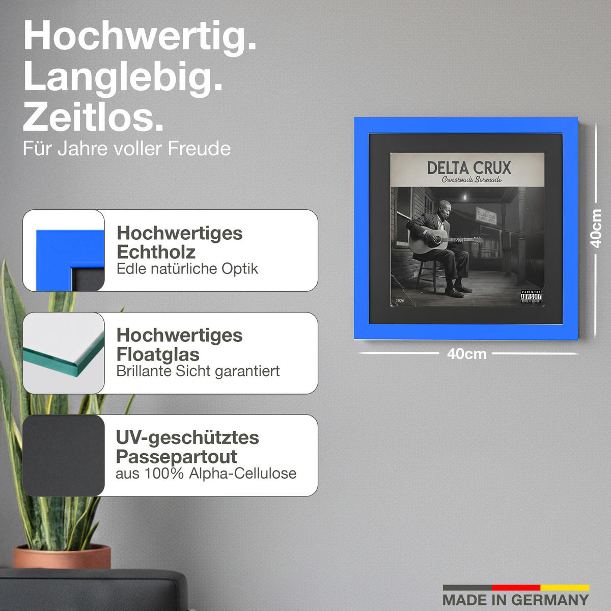 SCHALLPLATTEN BILDERRAHMEN 40/40 2er Set - Blau, Holz (40/40cm) - K-Möbel