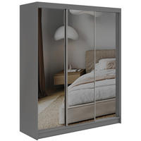 SCHWEBETÜRENSCHRANK mit Schubladen 180 - DUBROWNIK - Grau mit Spiegel - Alufarben/Grau, Holzwerkstoff/Metall (180/216/61cm) - MKS