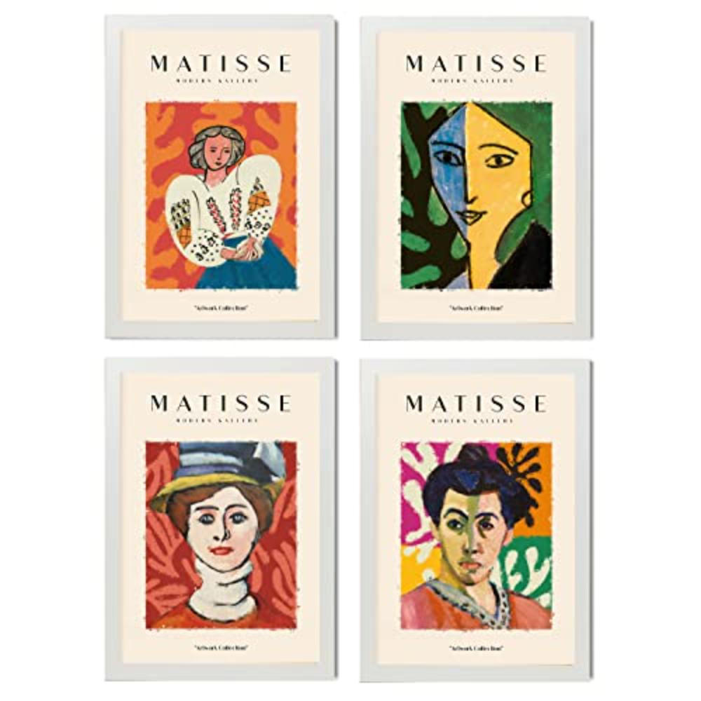 POSTER Set mit 4 Illustrationen von Matisse A4 Weißer Rahmen - Weiß, Papier (29.7/3cm) - Nacnic