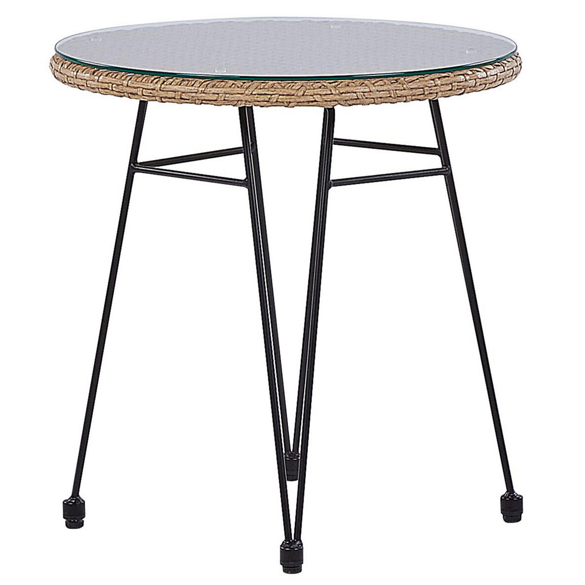 BALKONSET 2-Sitzer Rattan natürlich Auflagen schwarz Tropea II - Beige/Schwarz, Kunststoff - Beliani
