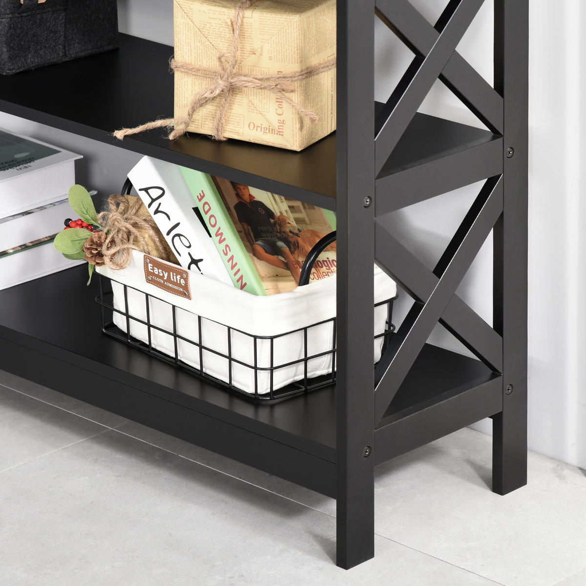KONSOLENTISCH DE-16749 2 Schubladen + 2 Ablagen, 100 cm Schwarz - Schwarz, Holzwerkstoff (100/30.5/80cm) - ComfortXL
