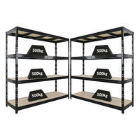 SCHWERLASTREGAL Rhino 2er-Set 200x200x60 cm 4 Spanplatten-Ebenen 8mm Fachlast 500 kg Schwarz - Schwarz, Metall (400/200/60cm) - PROREGAL