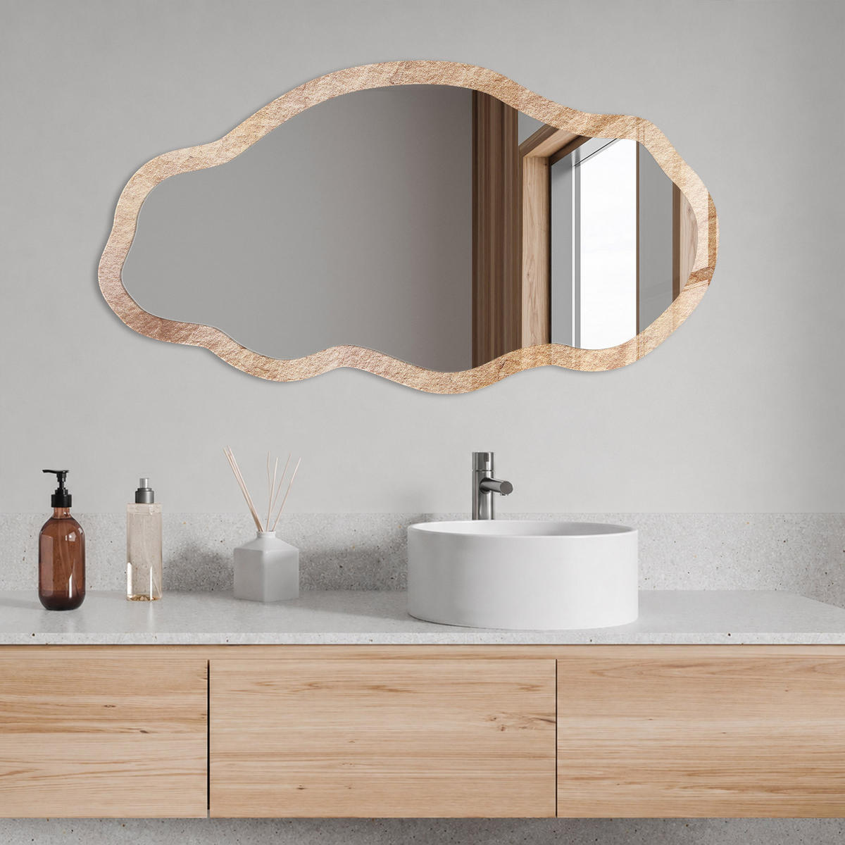 SPIEGEL 90x45 cm asymmetrisch mit Druck - Sandmuster - Transparent, Glas (45/90/0.4cm) - TULUP
